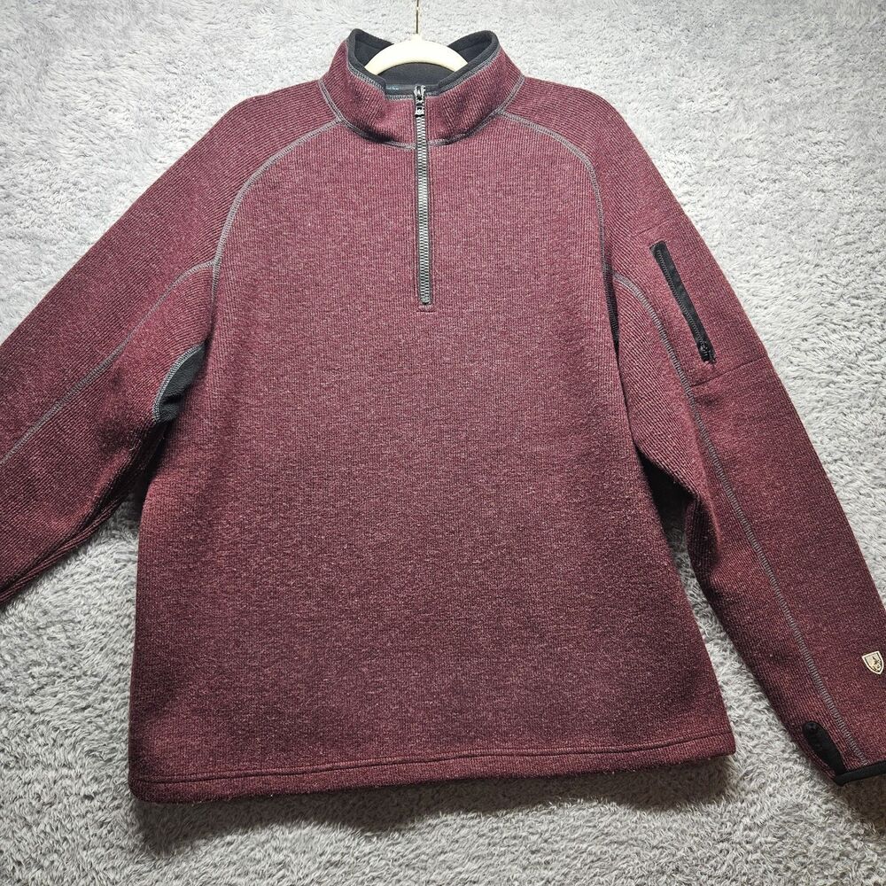 Kuhl Mens ThermoKore Burgundy Sweater Size Large 1/4 Zip Outdoors Pullover